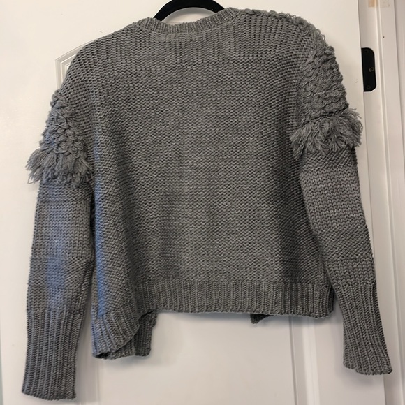 NWT Wool Chunky Knit Grey Cardigan with Fringe Sleeves - Picture 6 of 6